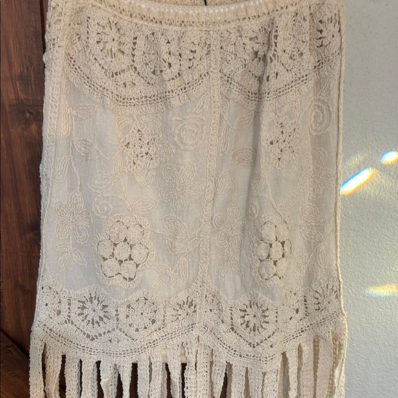 Boho Crochet Fringe High-Low Skirt - Cream - Picture 11 of 15